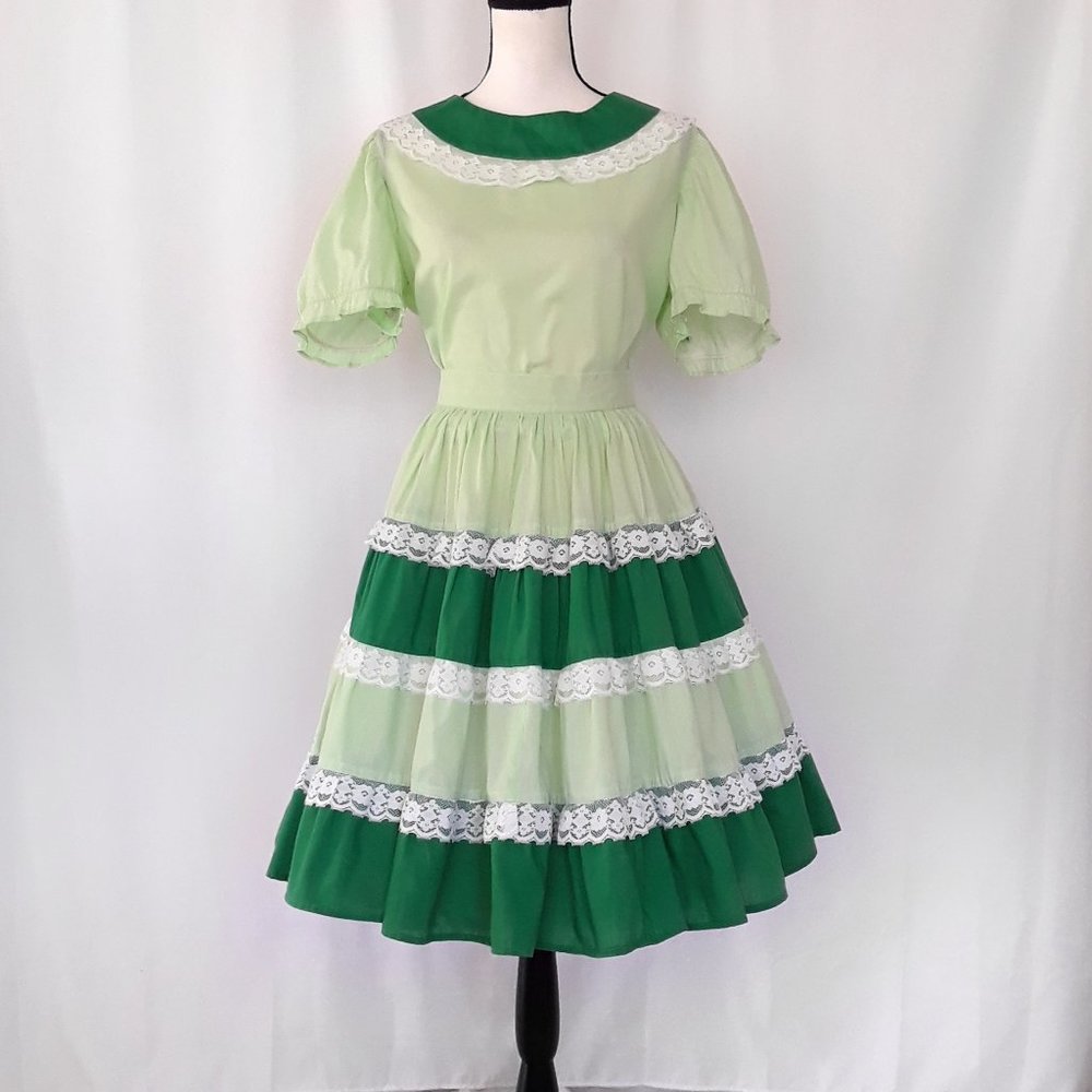 Vintage Green 2 Piece Top & Skirt Square Dance Set